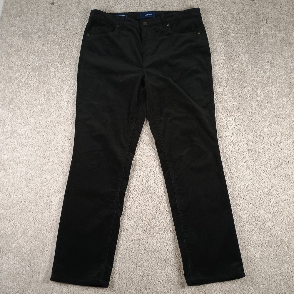 Talbots Black Corduroy Straight Leg Pants High Waist Women's 12P Petite Stretch